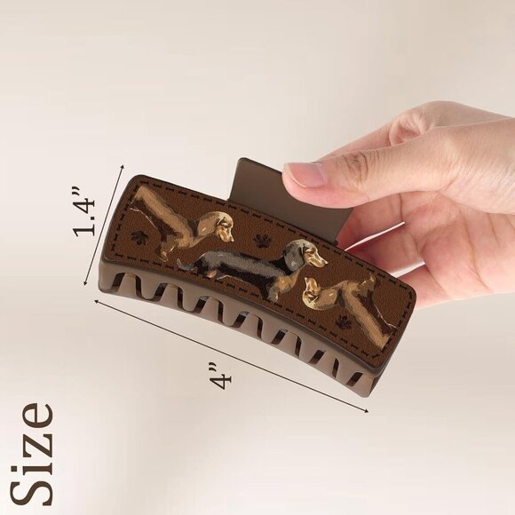 Dachshund Hair Claw Clips Leather Non Slip Cute Animal Hair Accessories - Picture 2 of 6